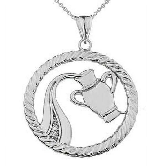 Diamond Aquarius Zodiac in Rope Pendant Necklace in Sterling Silver : Pendant with 16" chain