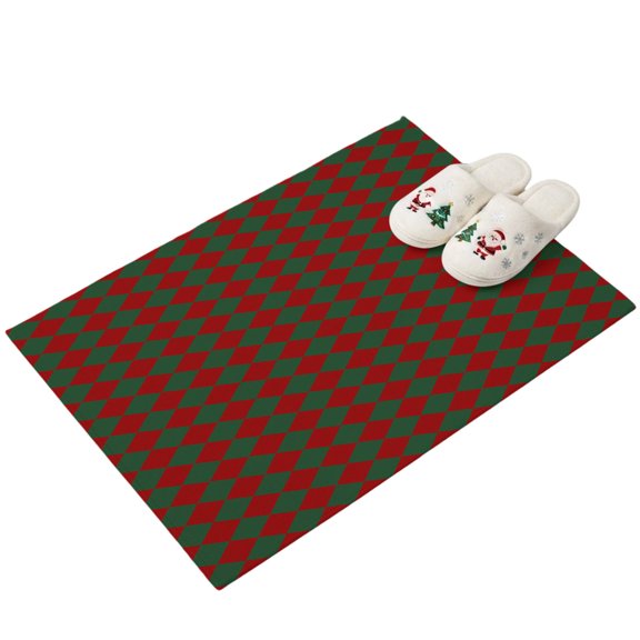 Diamond Argyle Grid Washable Area Rug 2 x 3 ft Vintage Minimalist Red Green Diamonds Soft Non‑Slip Rugs Stain Repellent Indoor Mats for Front Door, Narrow Hallway, Kitchen Doorway, Bedside