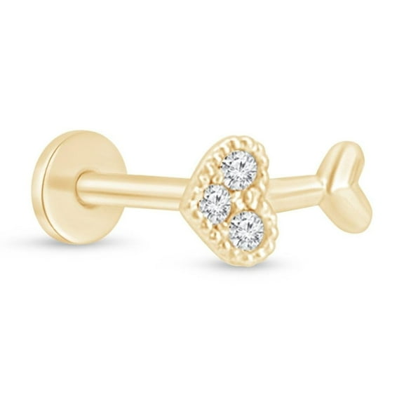 Diamond Arrow Love Heart Flat Back Earring for Women Sensitive Ears 14K Solid Gold Cartilage Tragus Helix Earring Upper Ear Piercings Jewelry