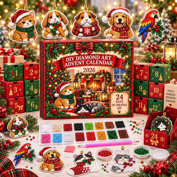 Diamond Art Advent Calendar 2026, Christmas Diamond Painting Countdown Calendar with 24 DIY Holiday Ornament Projects, Sparkling Craft Kit for Seasonal Decoration and Handmade Gifts, Cat Theme