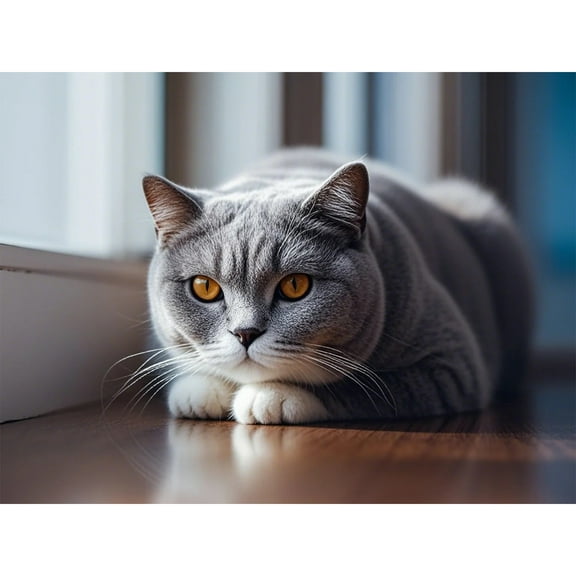 Diamond Art Blue British Shorthair Cat Kitten 5D Diamond Painting DIY Kits Full Round Drill Beads by Number Mosaic Embroidery Arts and Crafts for Living Room Home Wall Decor 12x16 inch / 30x40cm