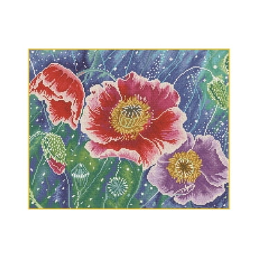 Diamond Art By Leisure Arts Batik Poppies, 16"X20", Advanced Diamond Painting Kits For Adults, Art For Adults, Kit, Painting