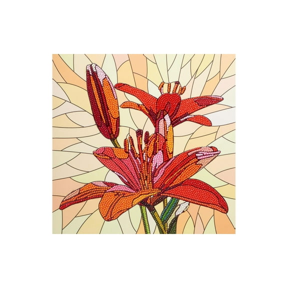 Diamond Art By Leisure Arts Stain Glass Lily, 12"X12", Intermediate Diamond Painting Kits For Adults, Art For Adults, Kit, Painting