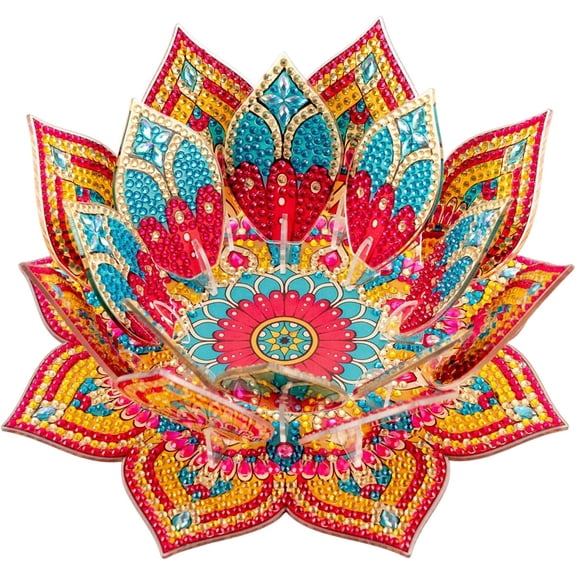 Diamond Art Candle Holder DIY Kit Lotus Design Acrylic Desktop Decor Craft for Home Office
