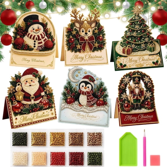 Diamond Art Christmas Cards, Diamond Art Cards with Envelopes, 3D Pop-Up DIY Holiday Craft Set