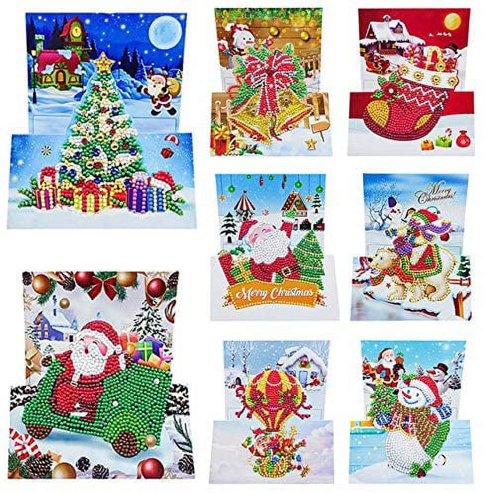 8 Packs Diamond Painting Christmas Cards by Number 5D DIY Art Round Drill  Gre