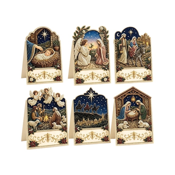 Diamond Art Christmas Cards Set of 6, 3D Pop-Up Nativity Jesus Greeting ...