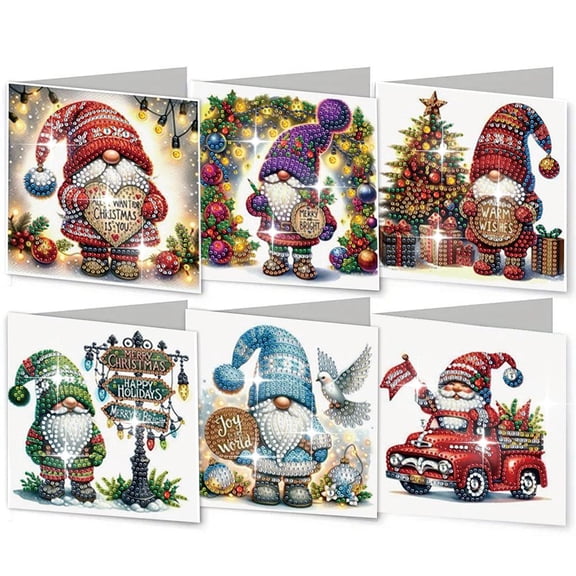 Diamond Art Christmas Greeting Card,5D DIY Diamond Art Painting Greeting Card Kit,6pcs DIY Rhinestone Painting Postcards Arts Crafts Thank You Card Christmas Birthday Gifts