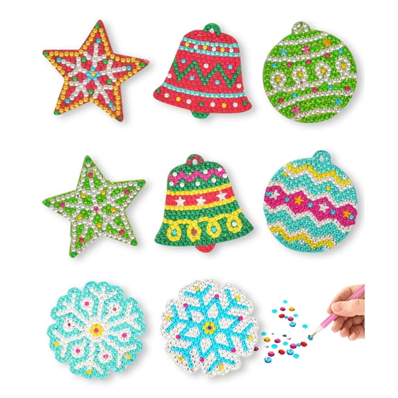 Diamond Art Christmas Ornament & Magnet Set - (8pcs)