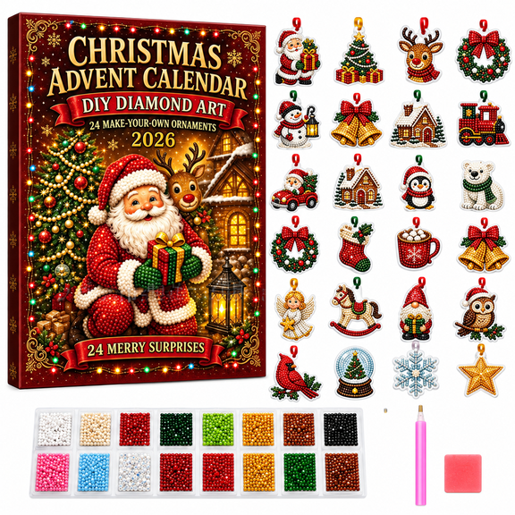 Diamond Art Christmas Ornaments 24 Make & Hang Sets, DIY Painting Kit Christmas Diamond Beads Art Craft for Adults Beginner