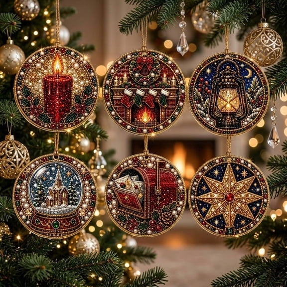 Diamond Art Christmas Ornaments DIY Kit, Pearl Holiday Hanging Decor Set