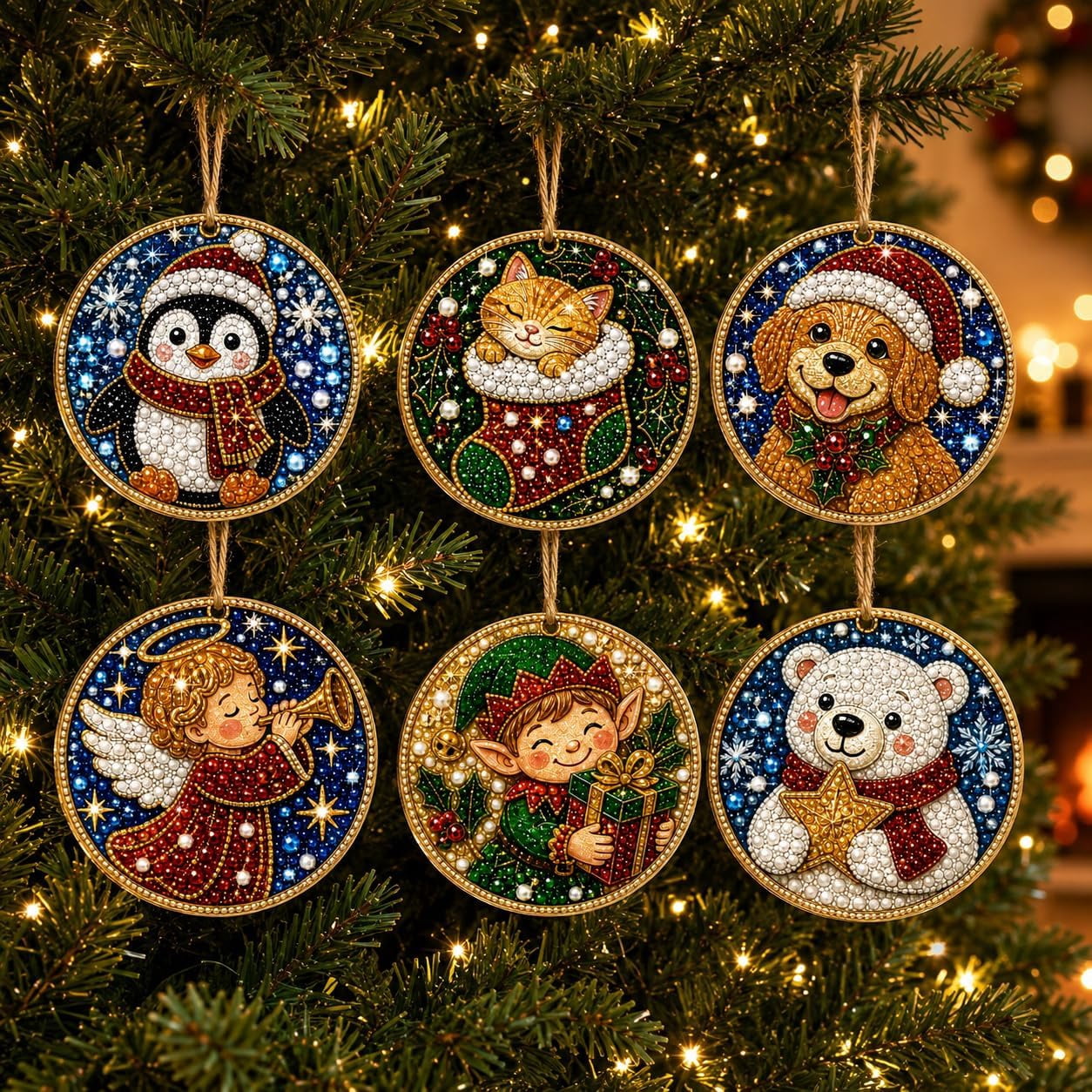 Diamond Art Christmas Ornaments Kit, DIY 3D Pearl Rhinestone Painting ...