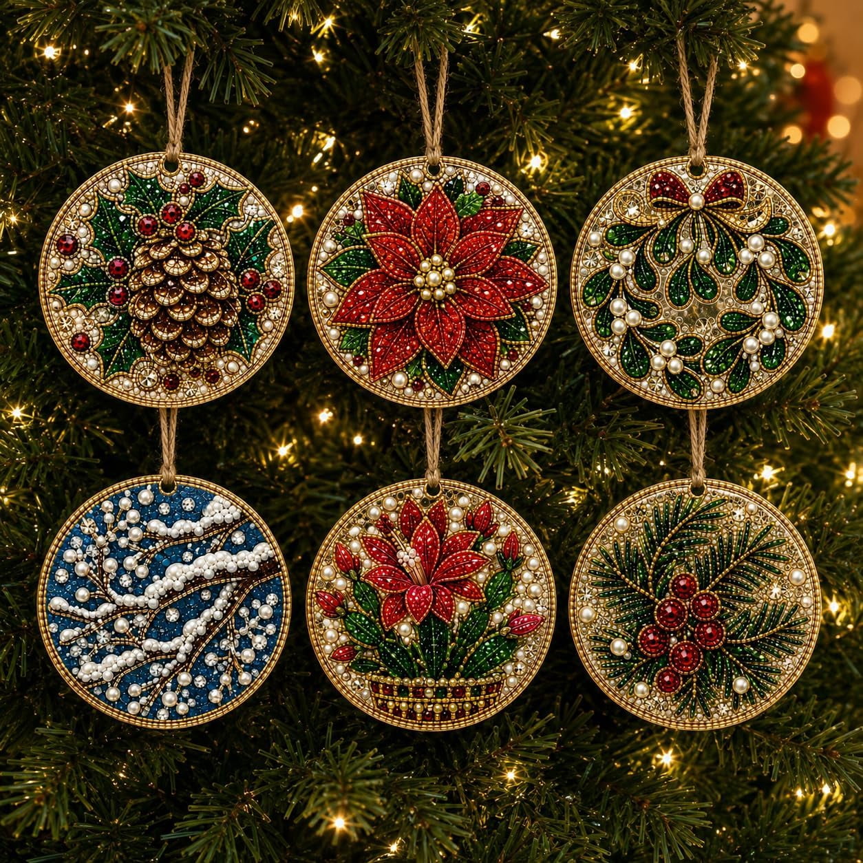 Diamond Art Christmas Ornaments Kit, DIY 3D Pearl Rhinestone Painting ...