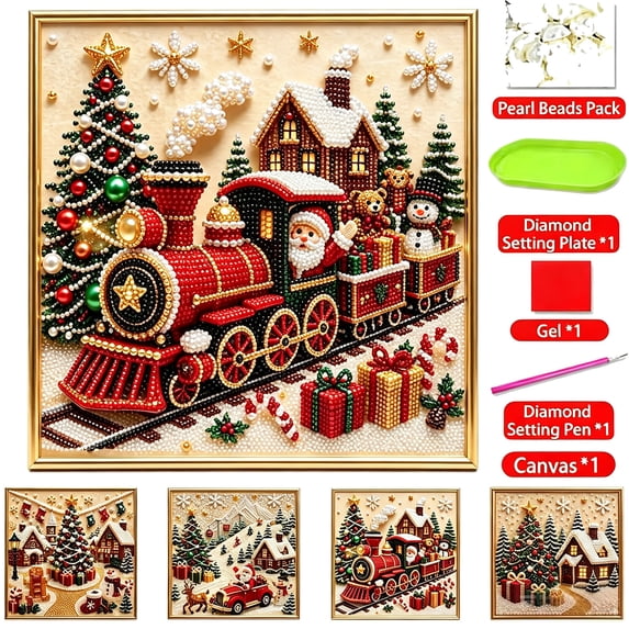Diamond Art Christmas, Premium 3D Christmas Pearl Diamond Art, DIY Christmas Diamond Art Kits for Holiday Home Decor Gift, Shape B