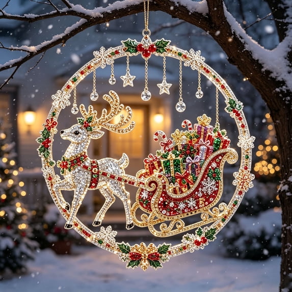 Diamond Art Christmas Wreath Hanging Sign, Acrylic Rhinestone Wall ...