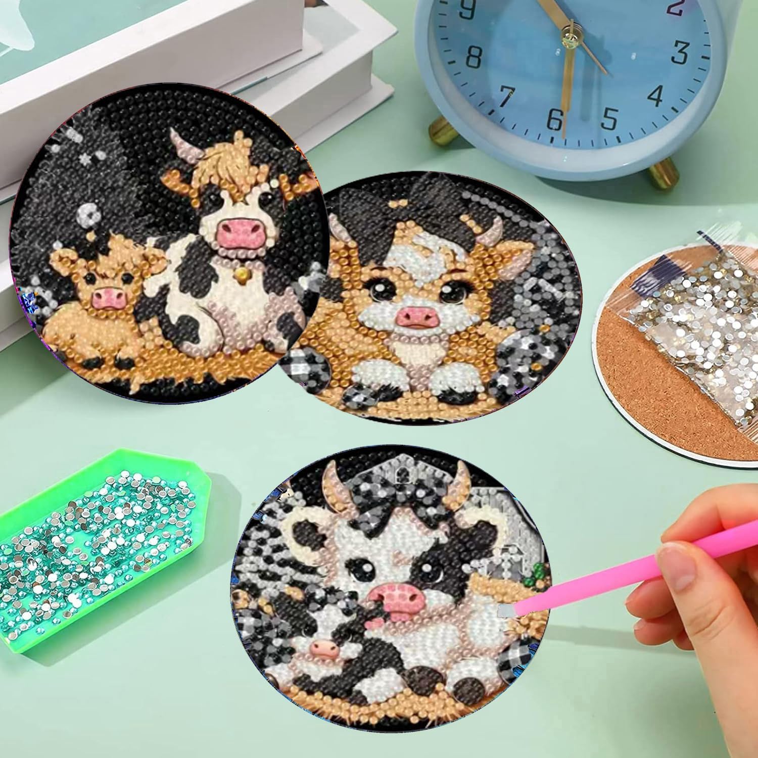 Diamond Art Coasters, Diamond Painting Coasters Kits with Holder, DIY Coaster for Beginners, Diamonds Art Crafts Supplies