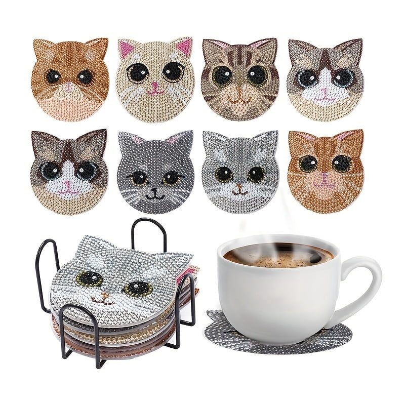 Diamond Art Coasters with Holder, Crafts Kits for DIY Coasters, Diamond Art Kits for Adults Diamond Painting Coasters Kits