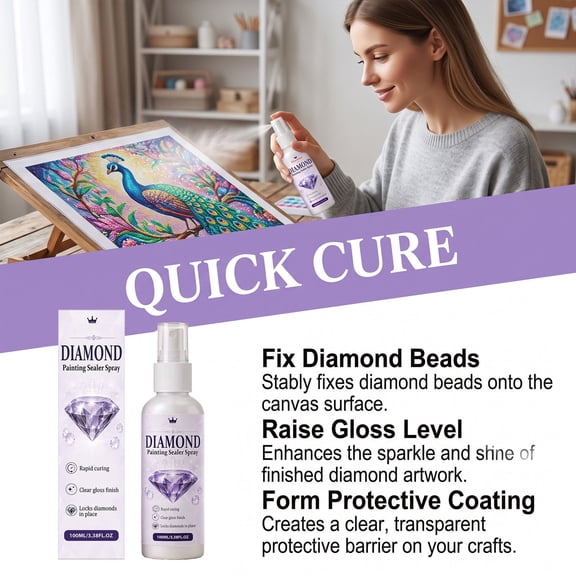 Diamond Art Curing Protective Spray, 3.38 Oz Waterproof Sealer and Craft Care Agent, Fast-Drying Clear Finish for Handicrafts