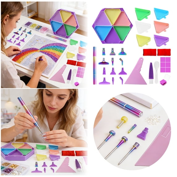 Diamond Art Drill Pens Kit with Screw Metal 1, 3, 6, 9 Tip Diamond Painting Accessories with Drill Tray Bead Dot Pen Correction Spatula Brush & Clay 5D Diamond Art Tools Set for DIY Nail Art
