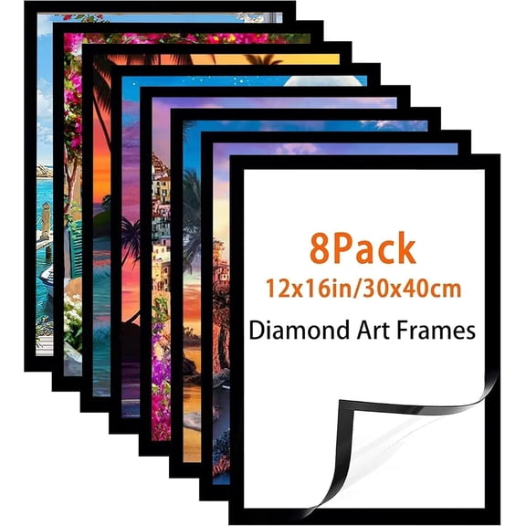 Diamond Art Frame 12x16 Inch - Diamond Frame 30x40 cm Painting Suitable for 10x14inch Picture, Diamond-Frames Magnetic Self-Adhesive,Suitabble Frames Painting for Wall Window Door - 8 Pack (Black)
