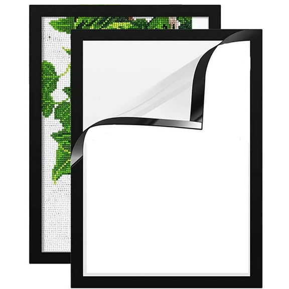 Diamond Art Frame,Happon 9.84x13.78 inch Magnetic Diamond Art Painting Canvas Frames,Magnetic Self-Adhesive Diamond Frames for Wall Window Door - 2 Pack (Black)