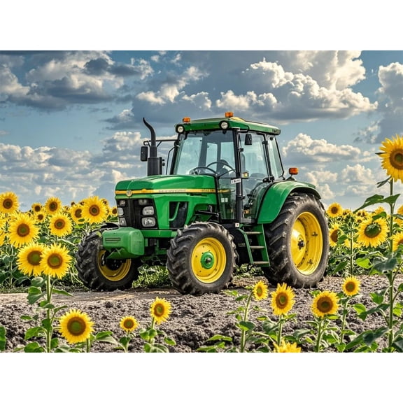 Diamond Art Green Tractor Sunflowers 5D Diamond Painting DIY Kits Full Round Drill Bead Rhinestones by Number Mosaic Embroidery Arts and Crafts for Living Room Bedroom Home Wall Decor 12x16 inch