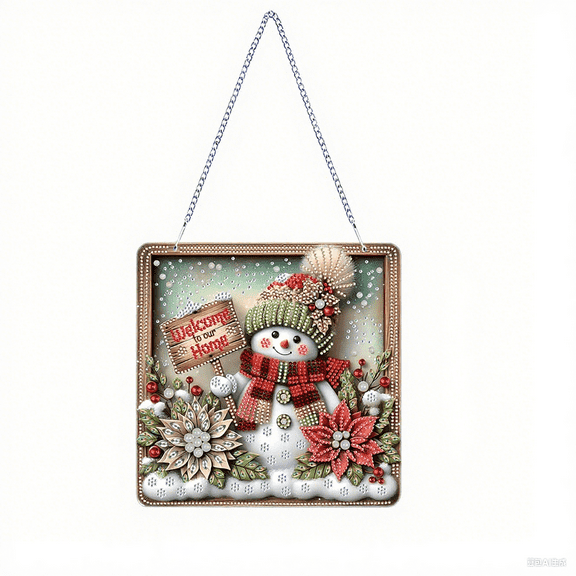 Diamond Art Hanging Kit for Adult, Special Snowman Shaped Rhinestone, Double Sided DIY Acrylic Diamond Art Painting Window Pendants Home Garden Wall Hanging Kits Hanging Ornament for Christmas