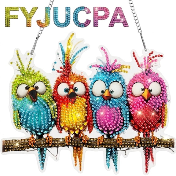 Diamond Art Hanging Kit for Adult Cute Bird DIY Acrylic Diamond Art Painting Window Pendant Home Garden Wall Hanging Kit