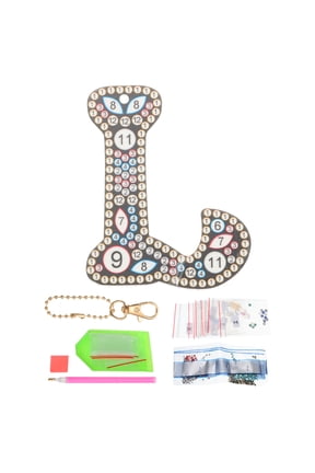 Diamond Art Keychains, 1 PCS Diamond Art Painting Letters Keychains Initial Alphabet Kit DIY Key Chain 5D for Gift, L