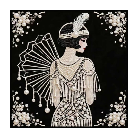 Diamond Art Kit 12 X 12 Inch Pearl Flapper Girl Design Partial Drill Art Deco Wall Art for Bedroom Home Decor Diy Craft Set