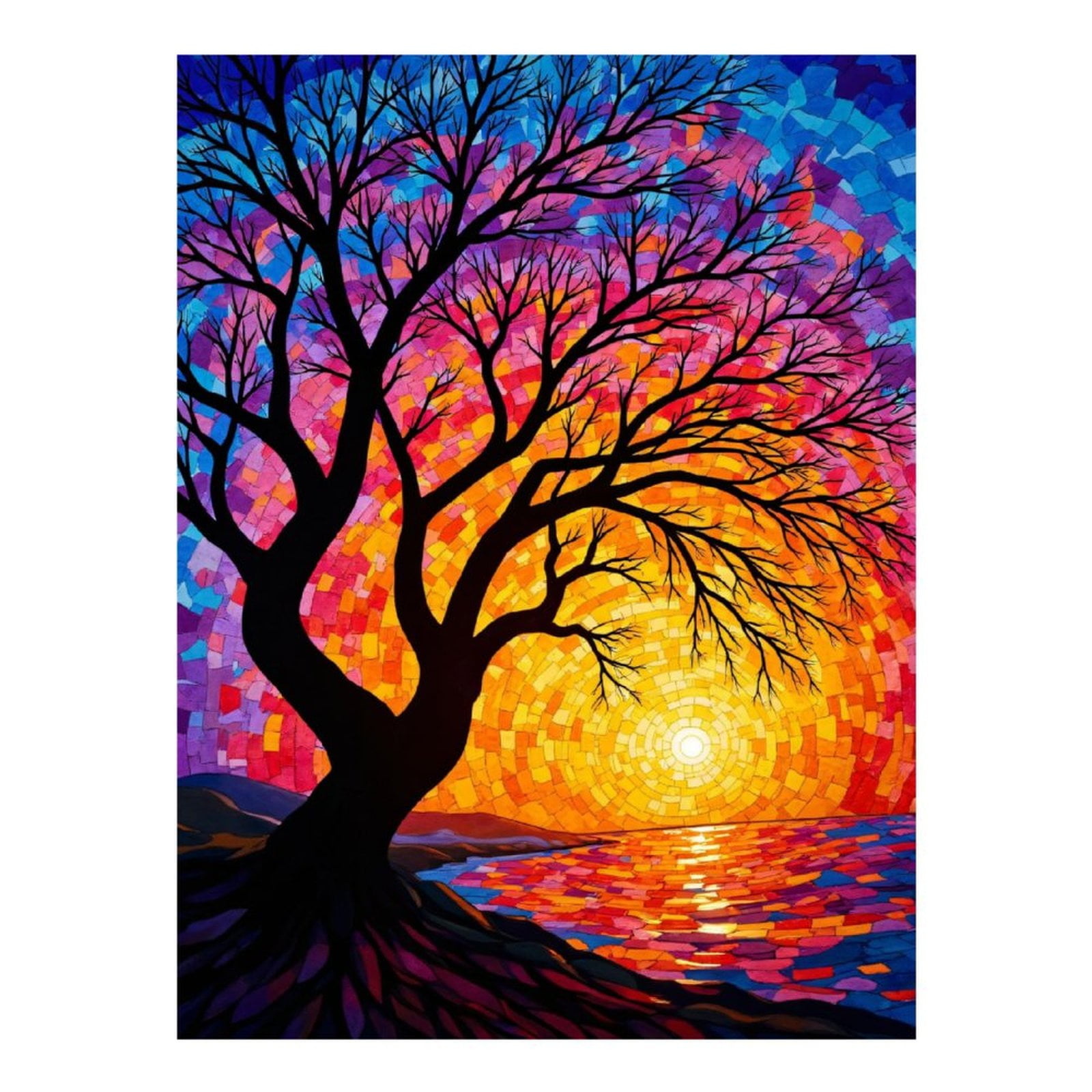 Diamond Art Kit for Adults, Abstract Sunset Mosaic Tree Diamond Painting for Adults Beginners, 5D DIY Diamond Art Painting Kits, Colorful Diamond Painting Craft for Home Decor 12x16
