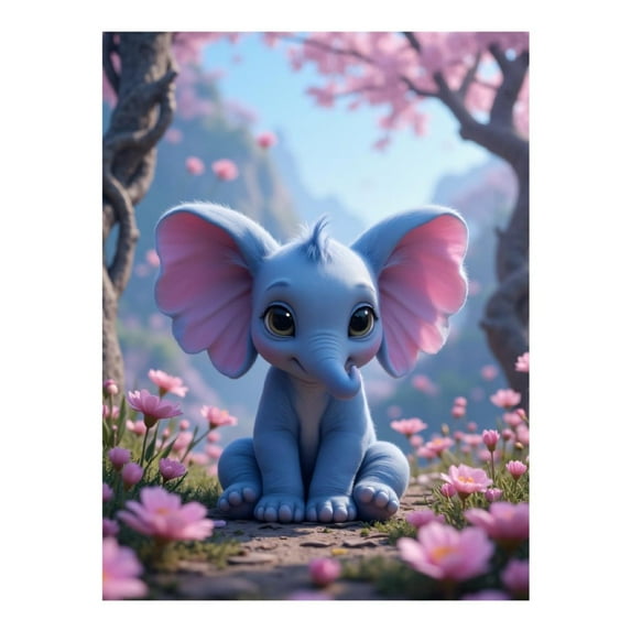 Diamond Art Kit for Adults, Adorable Blue Elephant Blossoms Diamond Painting for Adults Beginners, 5D DIY Diamond Art Painting Kits, Colorful Diamond Painting Craft for Home Decor 12x16