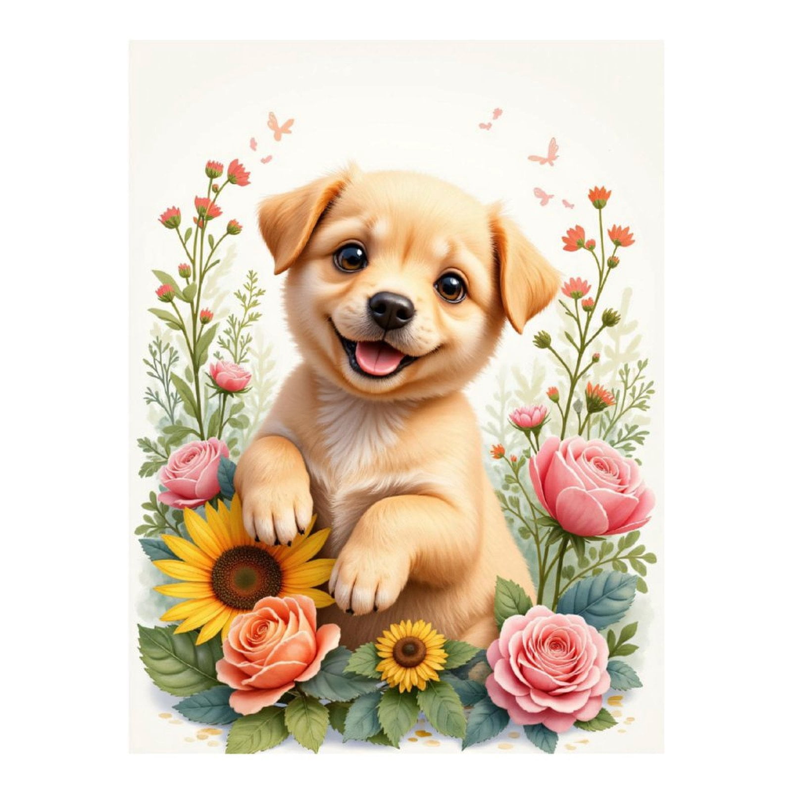 Diamond Art Kit for Adults, Adorable Puppy Floral Delight Diamond Painting for Adults Beginners, 5D DIY Diamond Art Painting Kits, Colorful Diamond Painting Craft for Home Decor 12x16