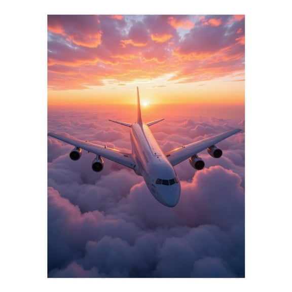 Diamond Art Kit for Adults, Airplane Above Clouds Sunset Sky Diamond Painting for Adults Beginners, DIY Diamond Art Painting Kits, 5D Diamond Painting Crafts for Home Decor 12x16 Frameless