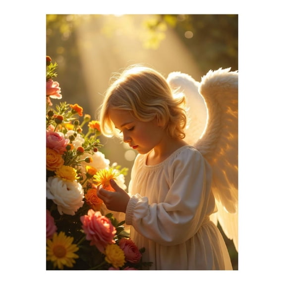 Diamond Art Kit for Adults, Angel With Flowers In Sunlight Diamond Painting for Adults Beginners, 5D DIY Diamond Art Painting Kits, Colorful Diamond Painting Craft for Home Decor 12x16