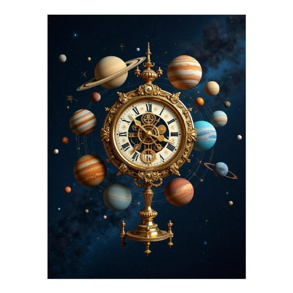 Diamond Art Kit for Adults, Antique Clock Planets Galaxies Art Diamond Painting for Adults Beginners, DIY Diamond Art Painting Kits, 5D Diamond Painting Crafts for Home Decor 12x16 Frameless