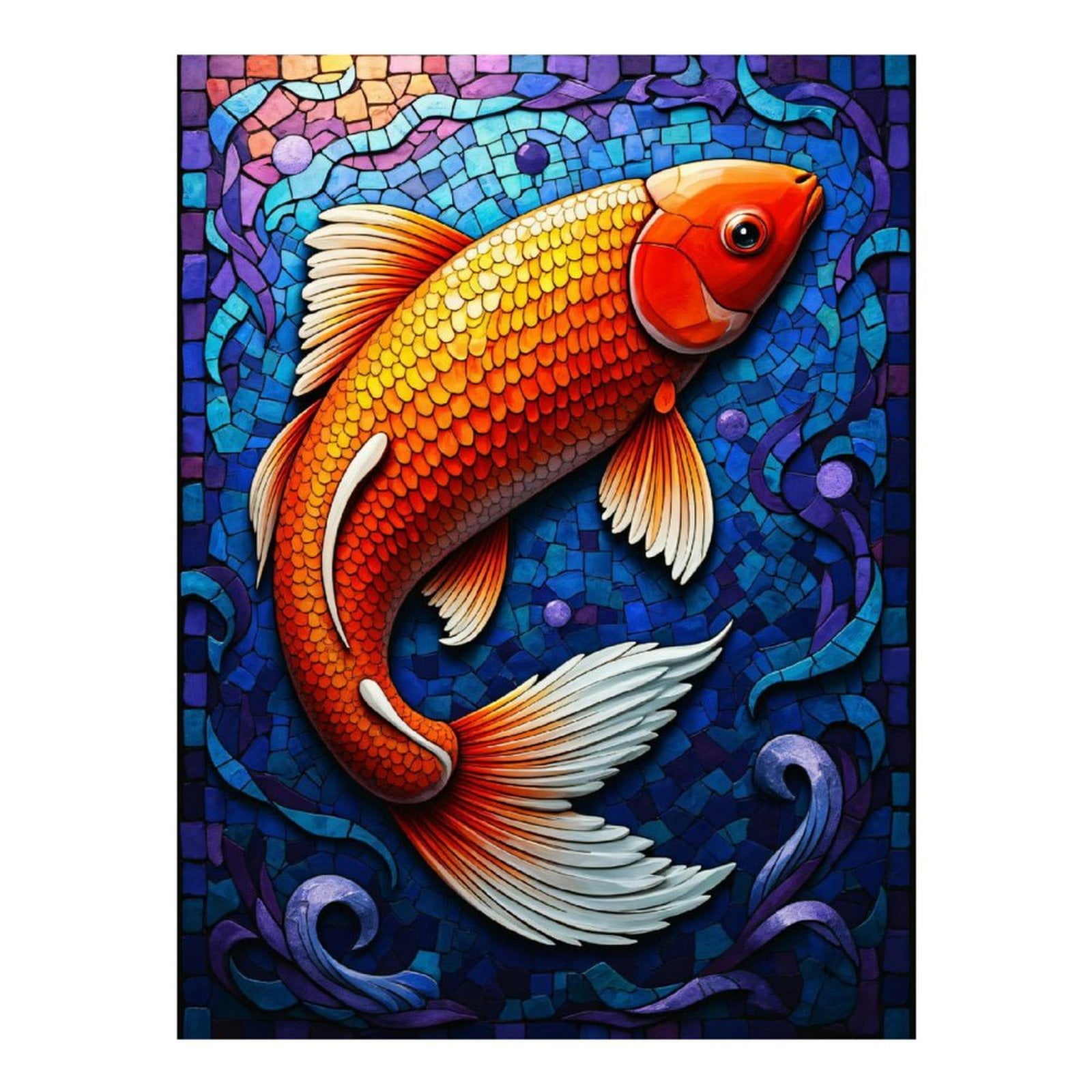 Diamond Art Kit for Adults, Artistic Orange Fish Mosaic Design Diamond Painting for Adults Beginners, 5D DIY Diamond Art Painting Kits, Colorful Diamond Painting Craft for Home Decor 12x16