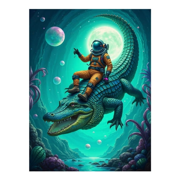 Diamond Art Kit for Adults, Astronaut Alligator Cosmic Adventure Diamond Painting for Adults Beginners, 5D DIY Diamond Art Painting Kits, Colorful Diamond Painting Craft for Home Decor 12x16