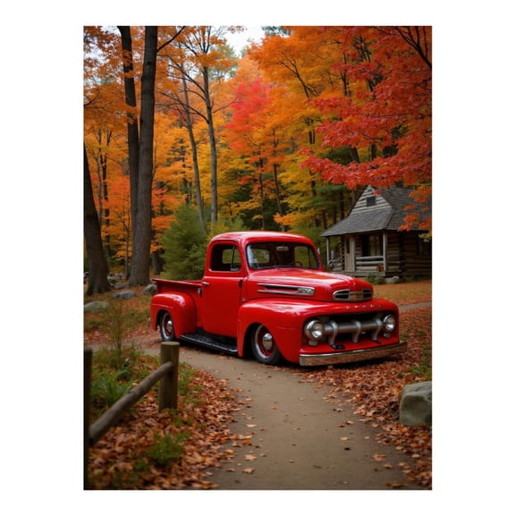 Diamond Art Kit for Adults, Autumn Classic Red Truck Woods Diamond Painting for Adults Beginners, 5D DIY Diamond Art Painting Kits, Colorful Diamond Painting Craft for Home Decor 12x16
