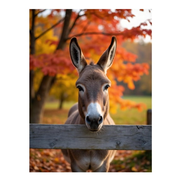 Diamond Art Kit for Adults, Autumn Donkey Behind Fence Diamond Painting for Adults Beginners, DIY Diamond Art Painting Kits, 5D Diamond Painting Crafts for Home Decor 12x16 Frameless