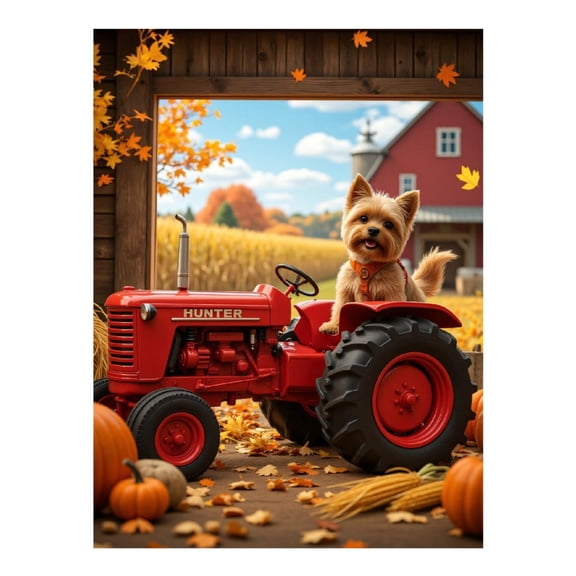 Diamond Art Kit for Adults, Autumn Farm Dog On Red Tractor Diamond Painting for Adults Beginners, 5D DIY Diamond Art Painting Kits, Colorful Diamond Painting Craft for Home Decor 12x16 Frameless
