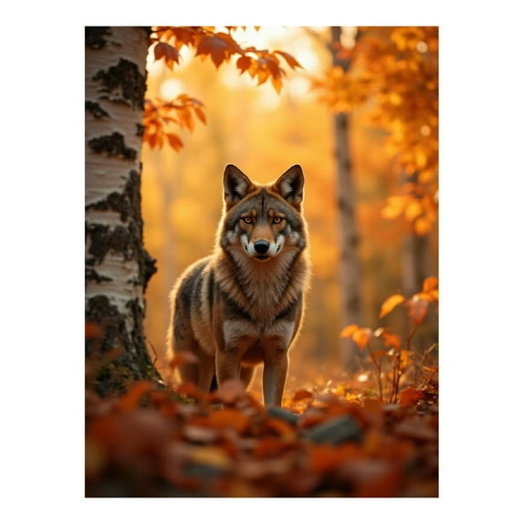 Diamond Art Kit for Adults, Autumn Forest Wolf Standing Alert Diamond Painting for Adults Beginners, DIY Diamond Art Painting Kits, 5D Diamond Painting Crafts for Home Decor 12x16 Frameless