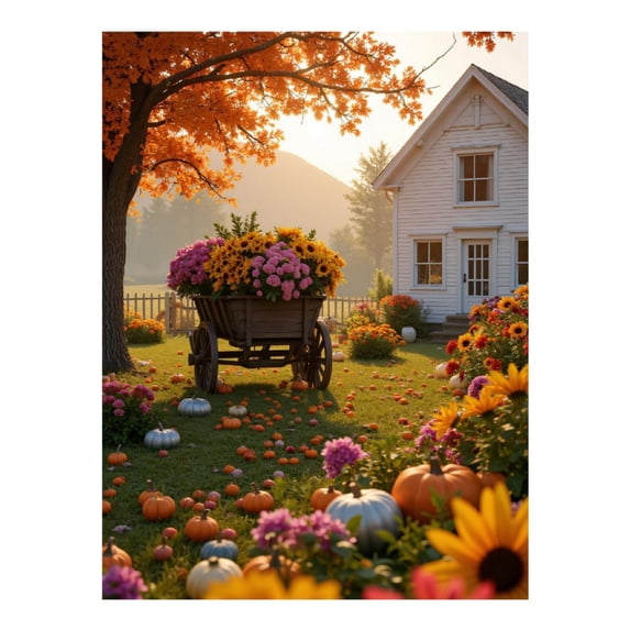 Diamond Art Kit for Adults, Autumn Harvest Flowers Cottage Scene Diamond Painting for Adults Beginners, DIY Diamond Art Painting Kits, 5D Diamond Painting Crafts for Home Decor 12x16 Frameless