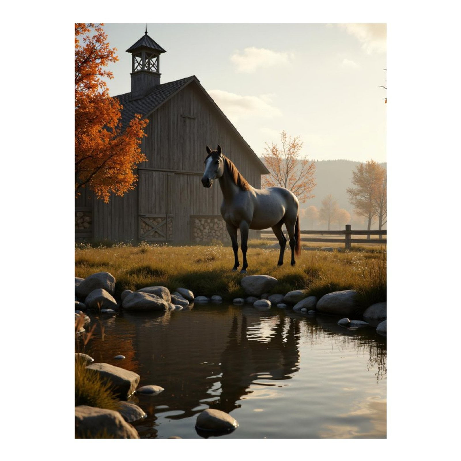 Diamond Art Kit for Adults, Autumn Horse Farm Reflection Scene Diamond Painting for Adults Beginners, 5D DIY Diamond Art Painting Kits, Colorful Diamond Painting Craft for Home Decor 12x16