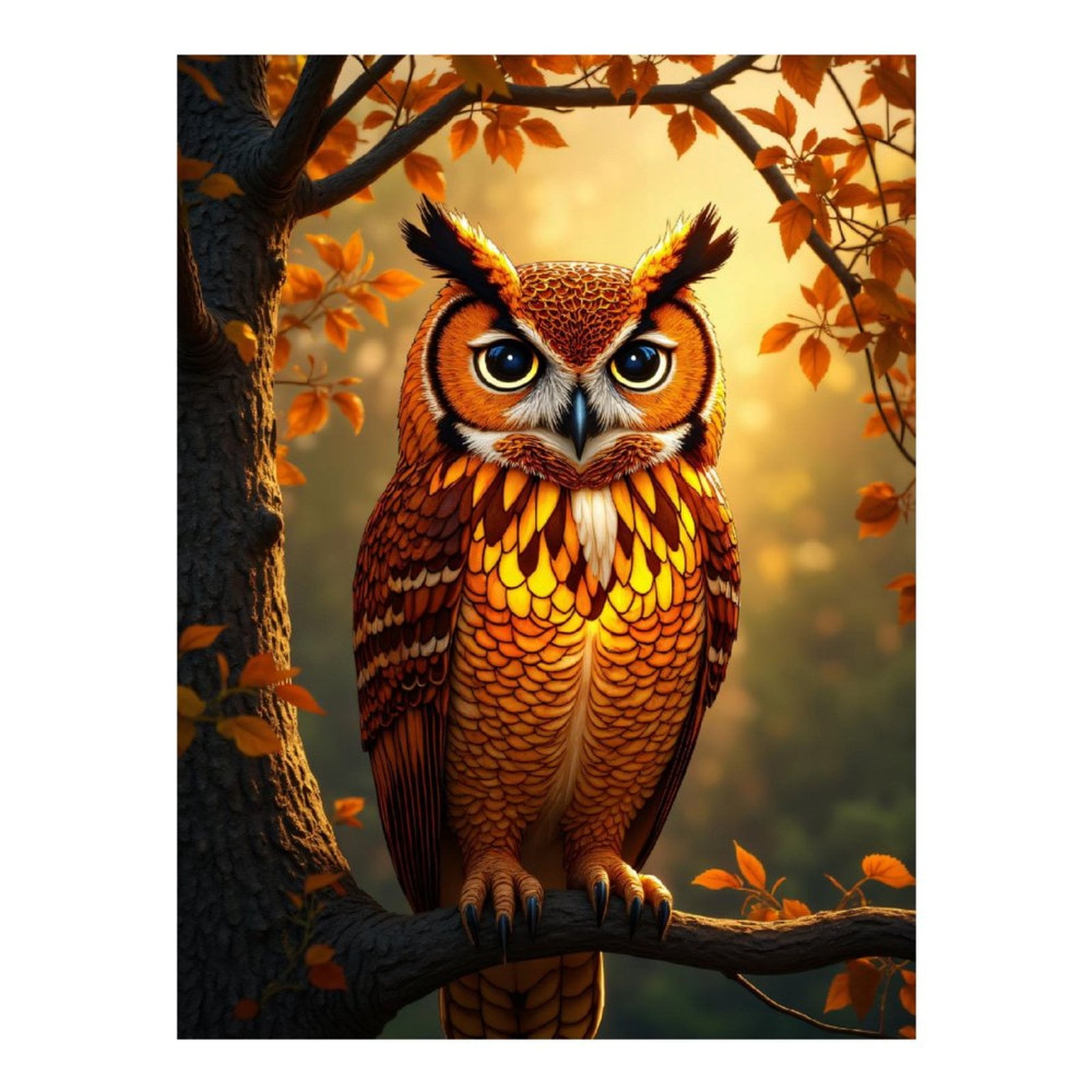 Diamond Art Kit for Adults, Autumn Owl Illuminated Forest Scene Diamond Painting for Adults Beginners, DIY Diamond Art Painting Kits, 5D Diamond Painting Crafts for Home Decor 12x16 Frameless