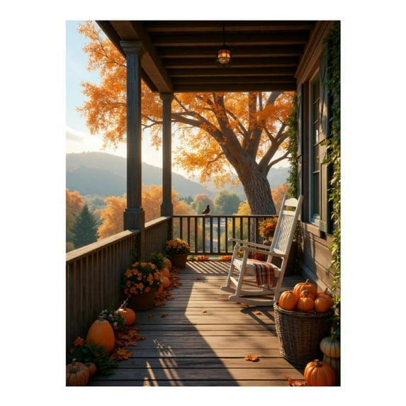 Diamond Art Kit for Adults, Autumn Porch Scenic View Chair Pumpkins Diamond Painting for Adults Beginners, 5D DIY Diamond Art Painting Kits, Colorful Diamond Painting Craft for Home Decor 12x16