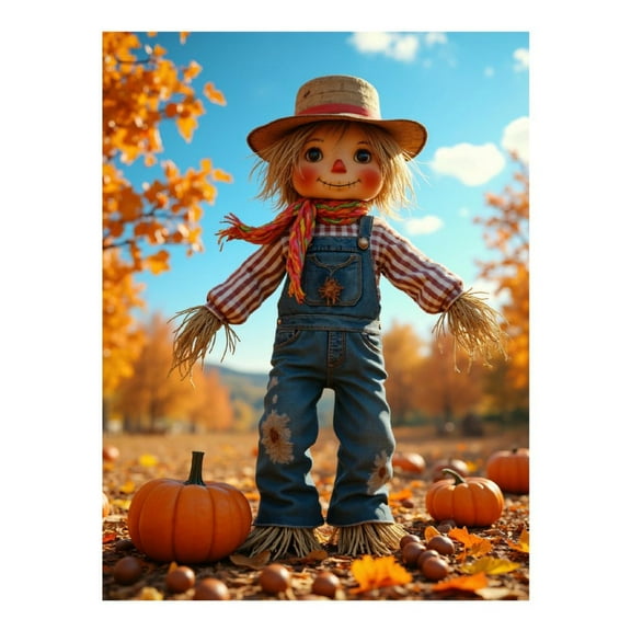 Diamond Art Kit for Adults, Autumn Scarecrow In Pumpkin Patch Diamond Painting for Adults Beginners, DIY Diamond Art Painting Kits, 5D Diamond Painting Crafts for Home Decor 12x16 Frameless