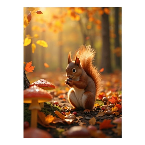Diamond Art Kit for Adults, Autumn Squirrel In Enchanted Forest Diamond Painting for Adults Beginners, DIY Diamond Art Painting Kits, 5D Diamond Painting Crafts for Home Decor 12x16 Frameless