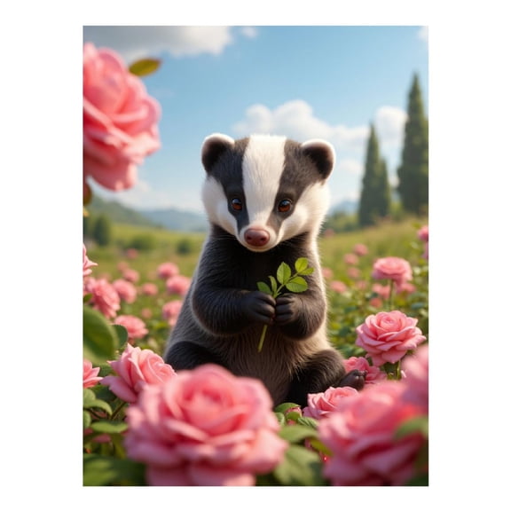 Diamond Art Kit for Adults, Badger In Rose Garden Diamond Painting for Adults Beginners, DIY Diamond Art Painting Kits, 5D Diamond Painting Crafts for Home Decor 12x16 Frameless