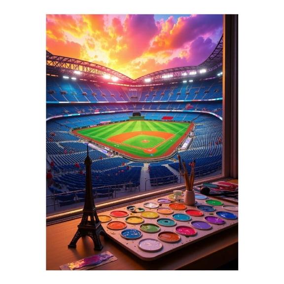 Diamond Art Kit for Adults, Baseball Stadium Sunset Art Workspace Diamond Painting for Adults Beginners, 5D DIY Diamond Art Painting Kits, Colorful Diamond Painting Craft for Home Decor 12x16